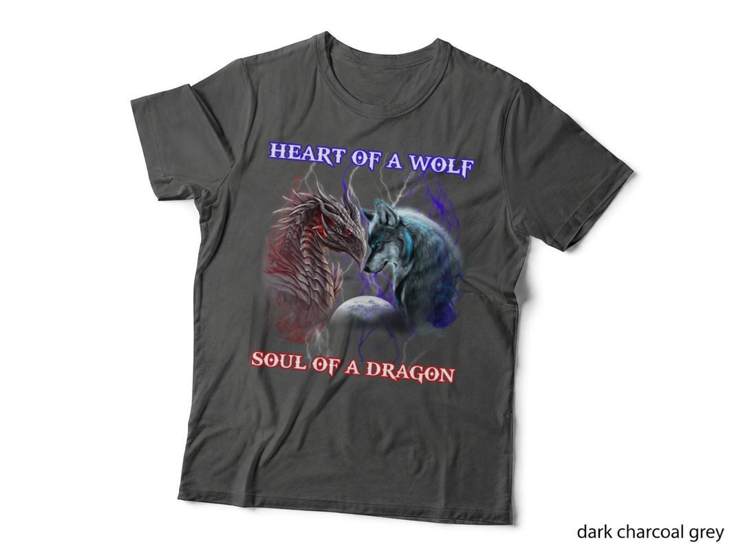 Heart of Wolf Soul of a Dragon, Fantasy, Mythical, Adventure, Unisex T-Shirt