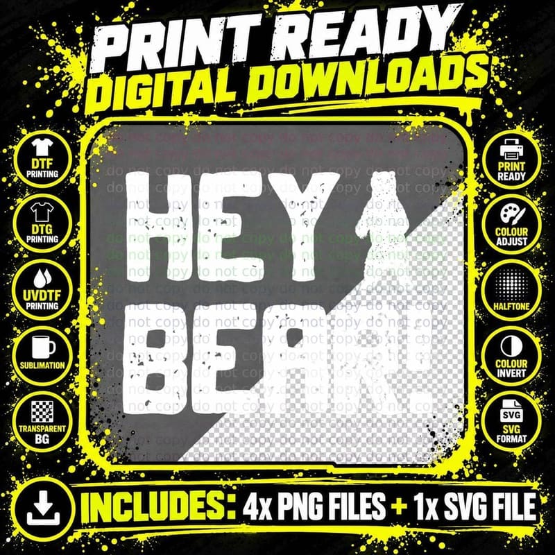 Hey Bear! Funny Hiking Outdoors Black Grizzly Bear Png SVG Digital Bundle