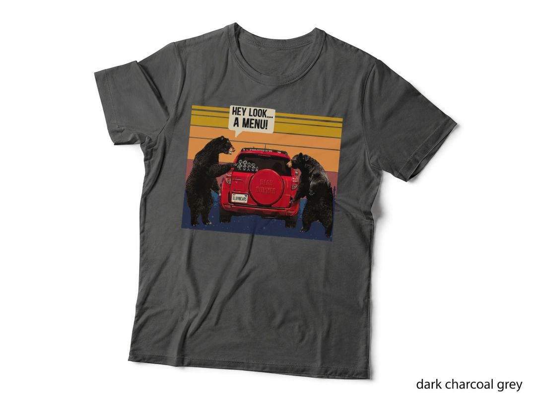 Hey Look a Menu Camping Camper, Retro Vintage Funny Bear T-Shirt