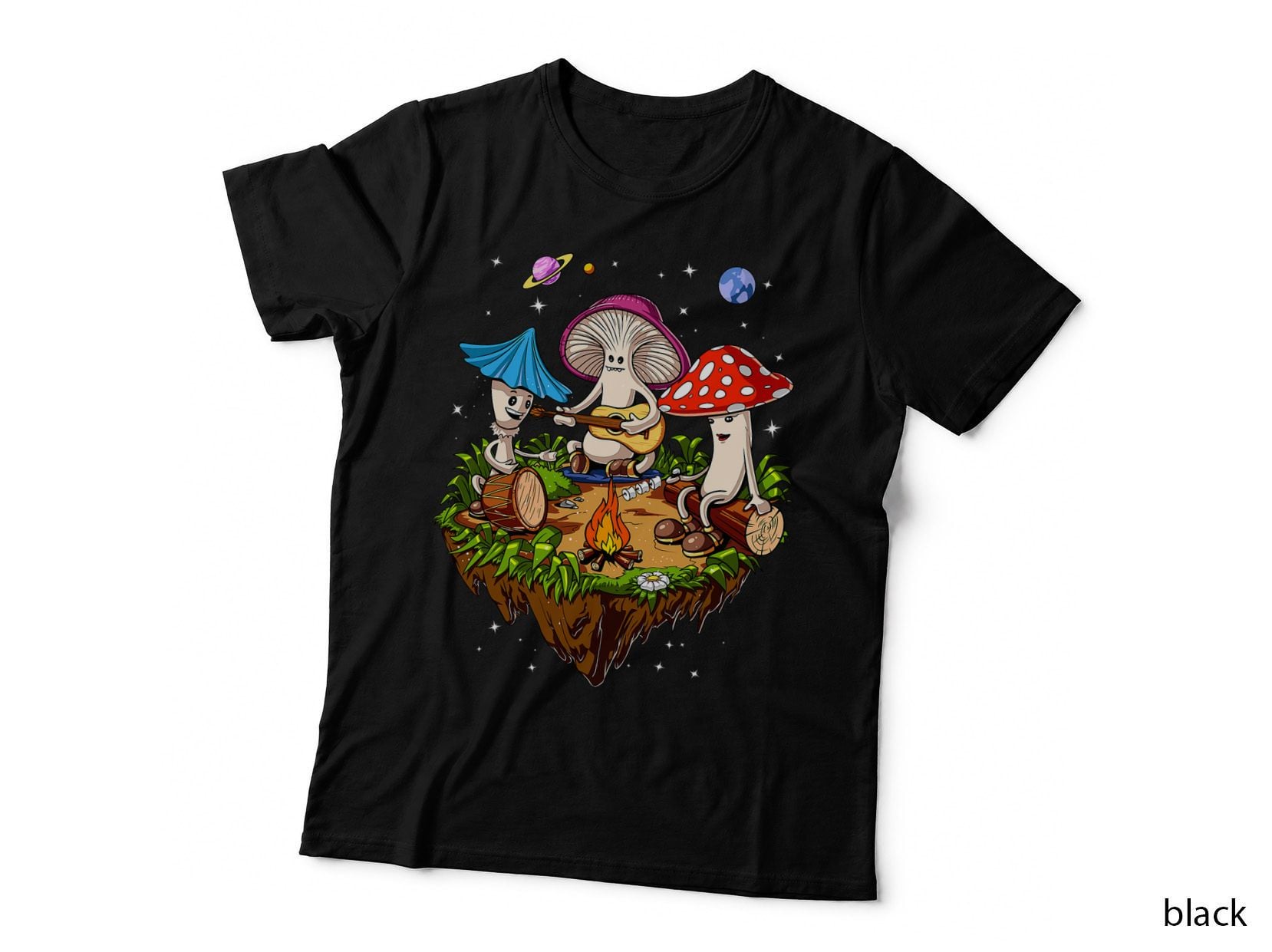 Hippie Mushrooms Camping Psychedelic Forest Fungi Festival T-Shirt