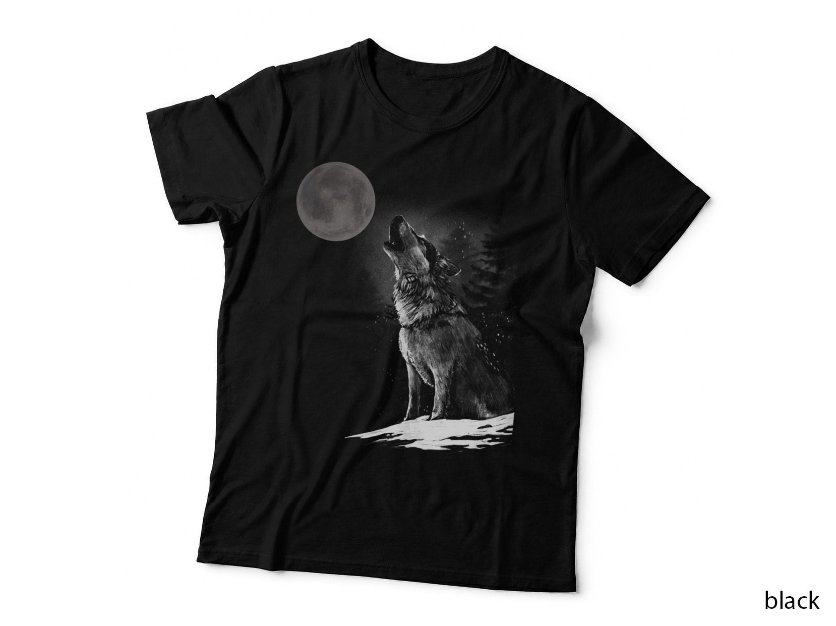 Howling Wolf Howling at Moon for Women & Men, Nature Theme T-Shirt