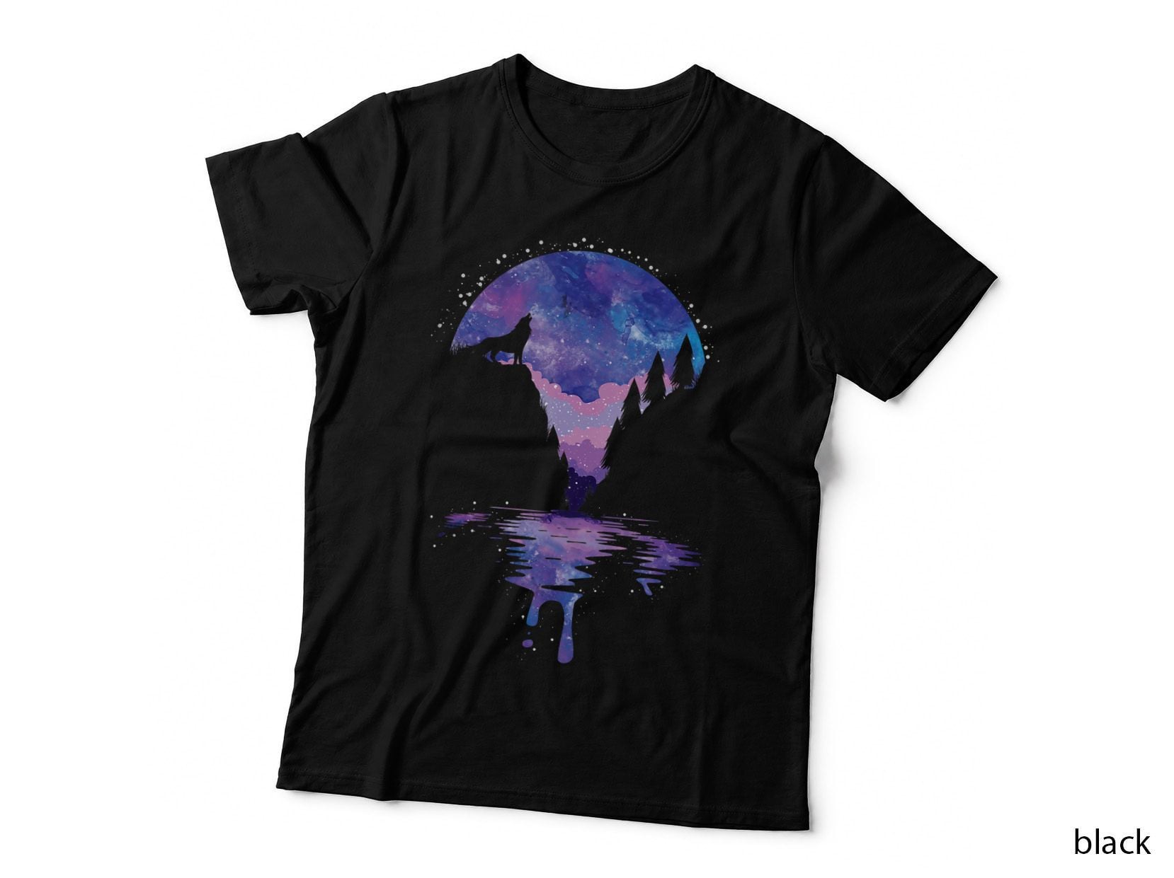 Howling Wolf at Moon Galaxy Space Gift, Wolf Lover, Celestial T-Shirt