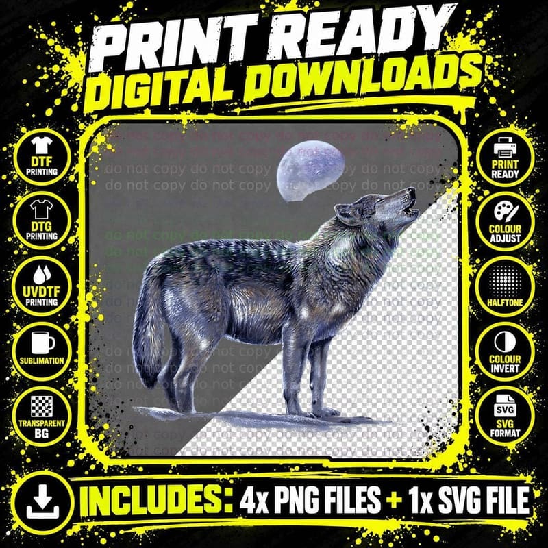 Howling at the Moon Tshirt Wild Mountain Nature Gift Png SVG Digital Bundle