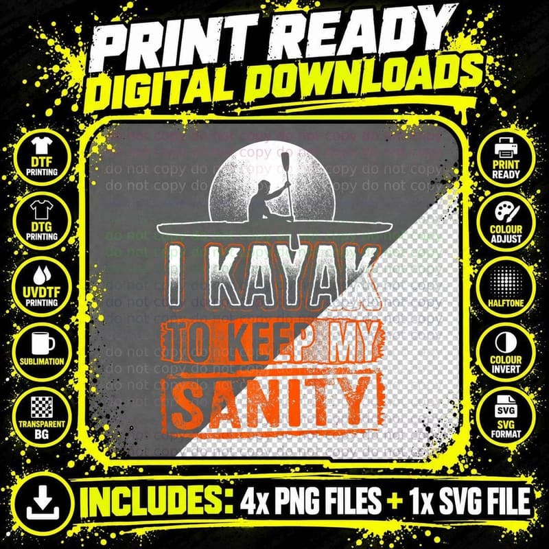 I KAYAK Funny Kayakers Kayaking Water Sport Paddle Png SVG Digital Bundle