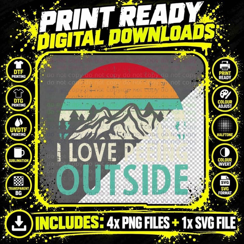 I Love Peeing Outside Sunset Retro Outdoor Camping Png SVG Digital Bundle