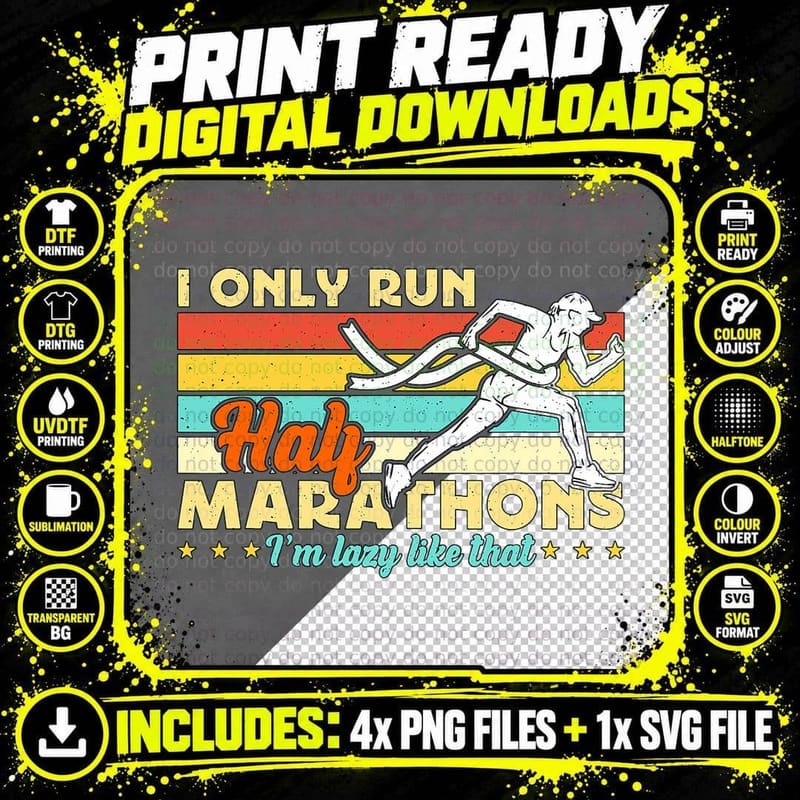 I Only Run Half Marathons Retro Trail Runners Half Png SVG Digital Bundle