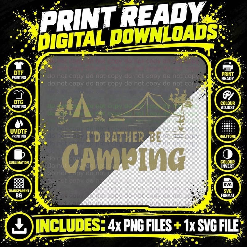 I'd Rather Be Camping Hiking Outdoor T-Shirt Png SVG Digital Bundle