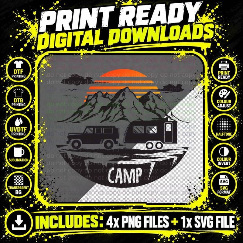 I'd Rather Be Camping Tee Camper Mountain Camping Shirt Png SVG Digital Bundle