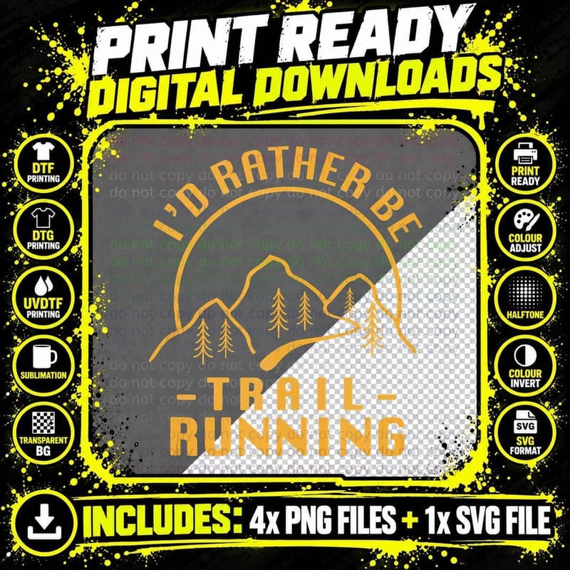 I'd Rather Be Trail Running Marathon and Ultra Runners Png SVG Digital Bundle