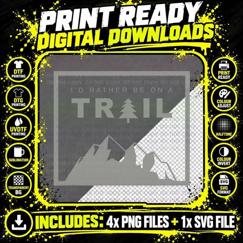 I'd Rather Be on a Trail Hiking T-Shirt Png SVG Digital Bundle