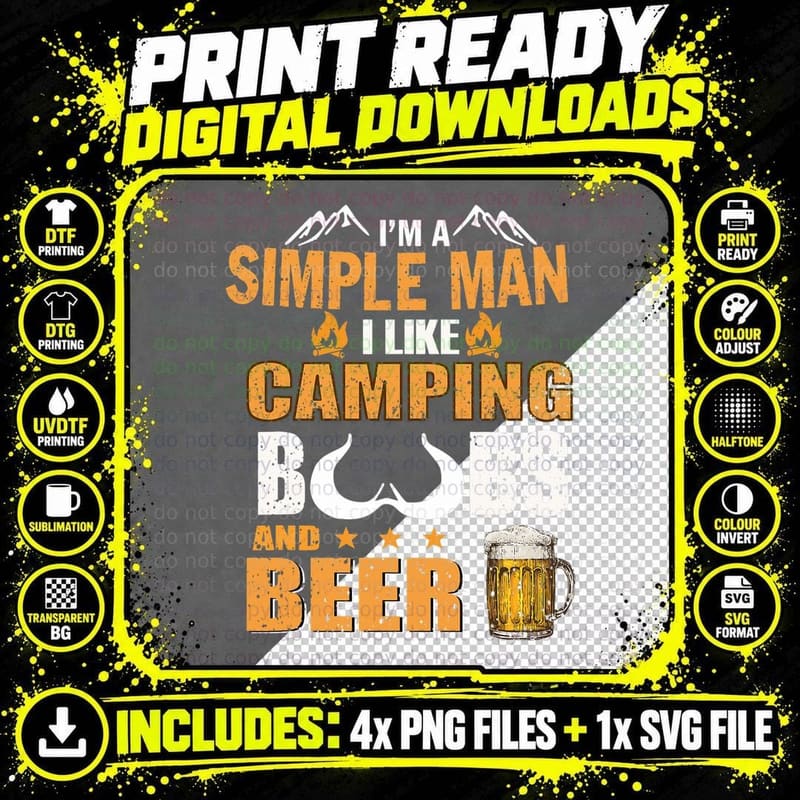 I'm a Simple Man I Like Camping Boobs and Beer Shirt Png SVG Digital Bundle