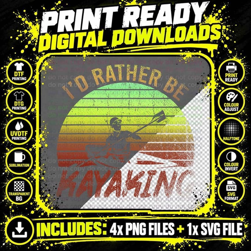 Id Rather Be Kayaking Outdoor Sport Kayak Retro Kayaking Png SVG Digital Bundle
