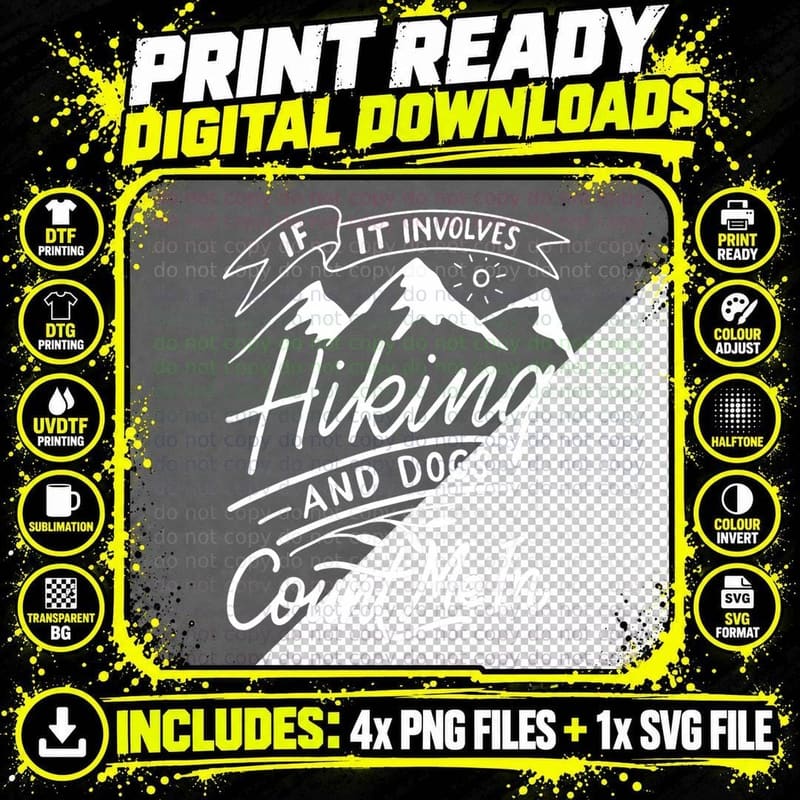 If It Involves Hiking and Dogs Count Me in Funny Camping Png SVG Digital Bundle
