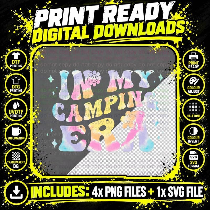 In My Camping Era Groovy Tie Dye Teacher Student Camp Png SVG Digital Bundle