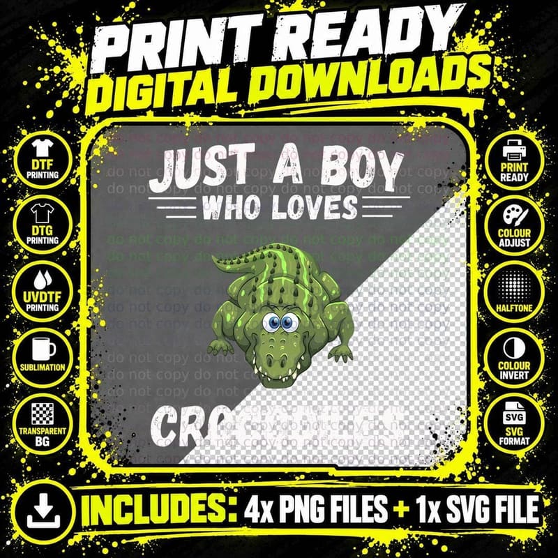 Just a Boy Who Loves Alligator Crocodiles Cute Png SVG Digital Bundle