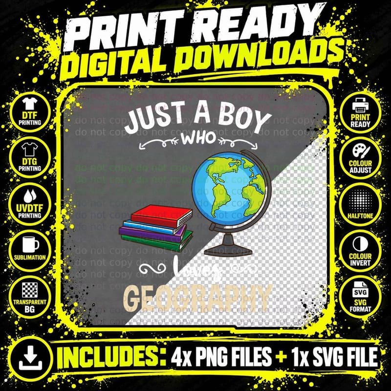 Just a Boy Who Loves Geography Lover, Travel Enthusiast Png SVG Digital Bundle