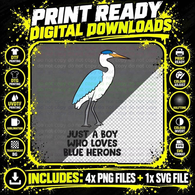 Just a Boy Who Loves Great Blue Heron Birds Png SVG Digital Bundle