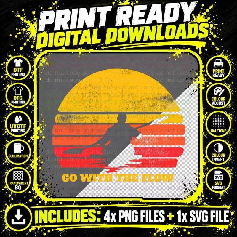 Kayak T Shirt - Go with the Flow Png SVG Digital Bundle