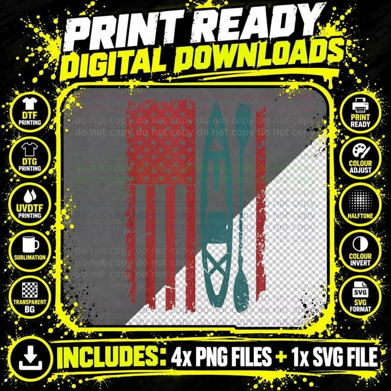 Kayaking Flag T-Shirt, Patriotic Adventure Png SVG Digital Bundle