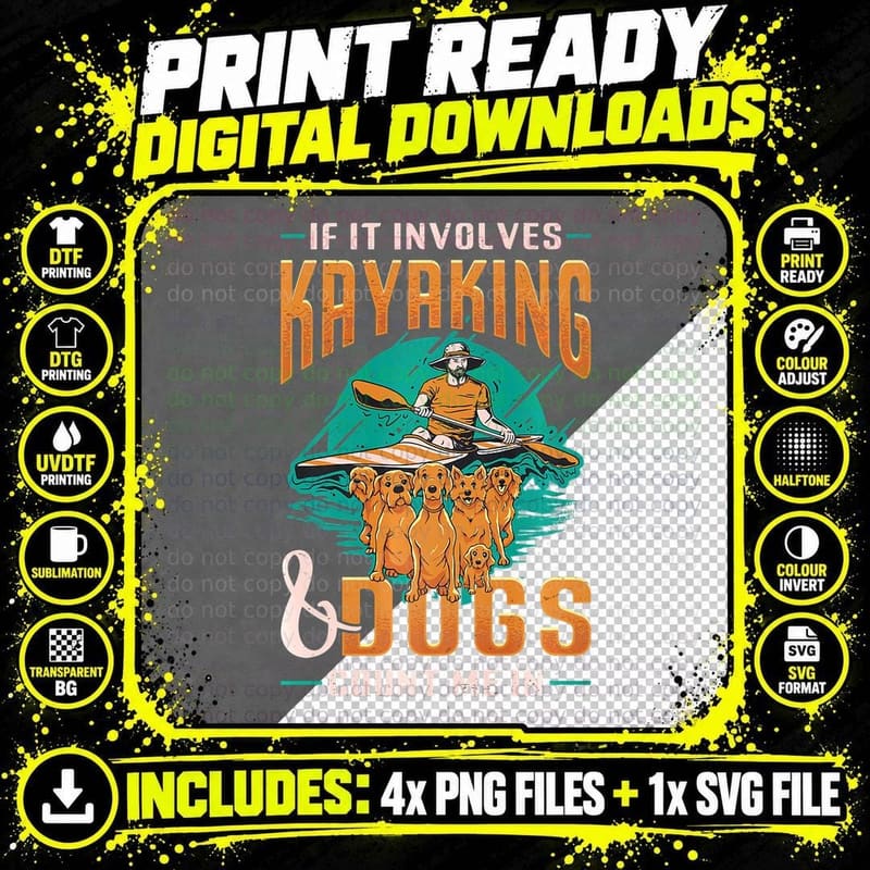 Kayaking and Dogs Paddling Kayak Water Sport Paddle Png SVG Digital Bundle