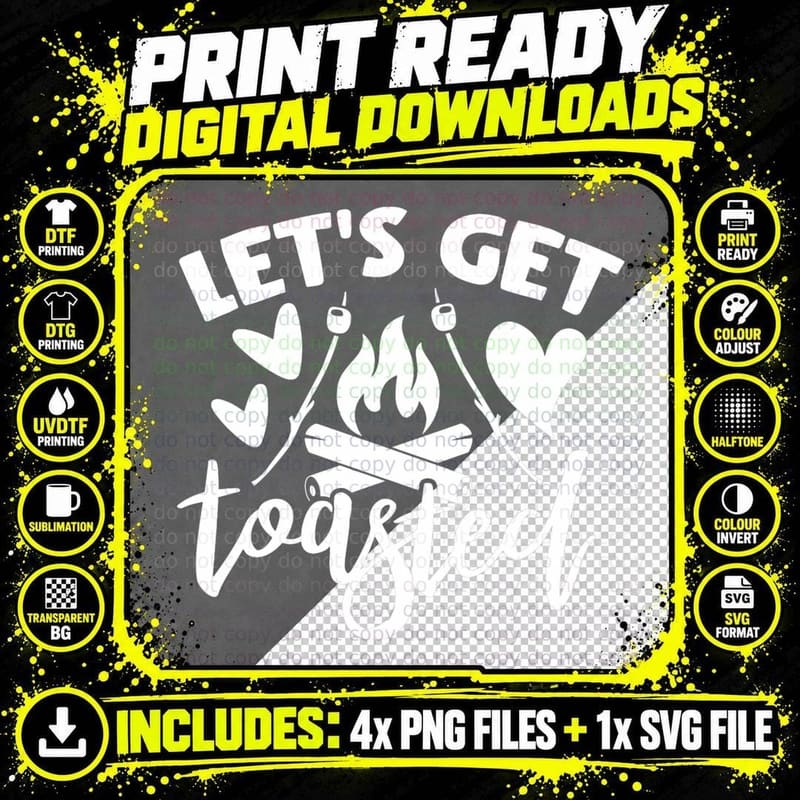 Let's Get Toasted Funny Camping T-Shirt Png SVG Digital Bundle