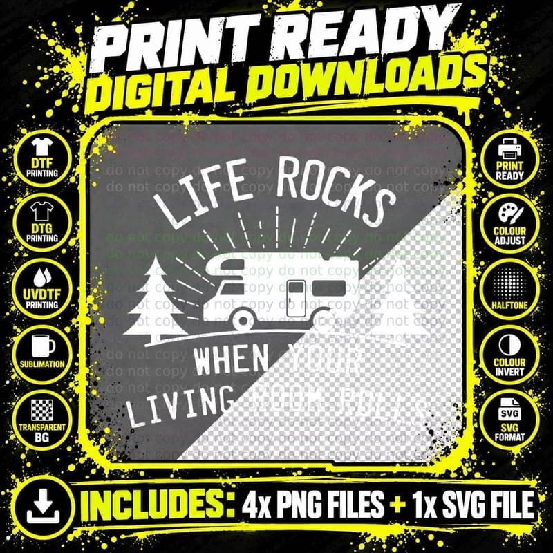 Life Rocks When Your Living Room Rolls Camping Motorhome Png SVG Digital Bundle
