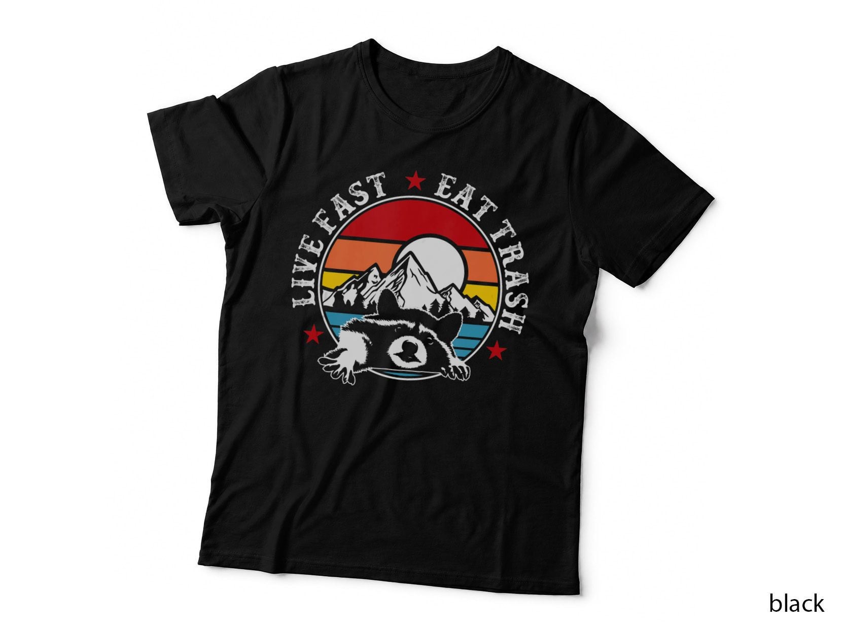 Live Fast Eat Trash Funny Raccoon Camping Vintage Outdoor Adventure T-Shirt