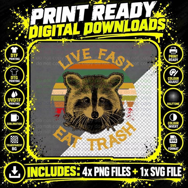 Live Fast Eat Trash Funny Raccoon Camping Vintage Shirt Png SVG Digital Bundle