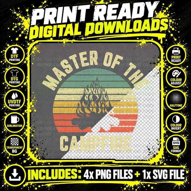 Master of the Campfire Camping Shirt Vintage Camper Png SVG Digital Bundle