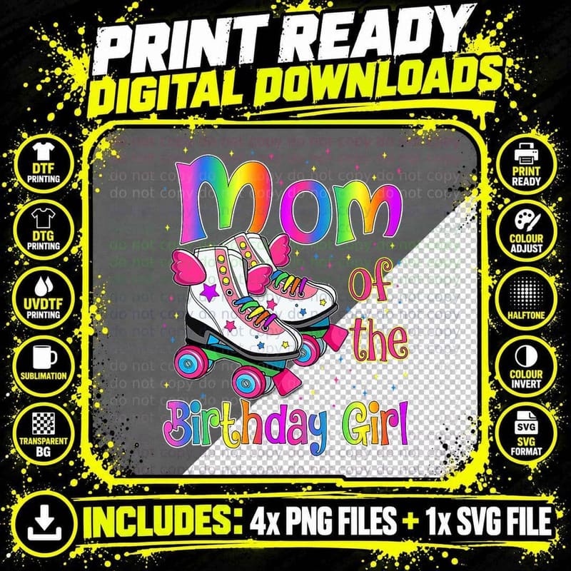 Mom Birthday Rolling Skate Birthday Family Party T-Shirt Png SVG Digital Bundle