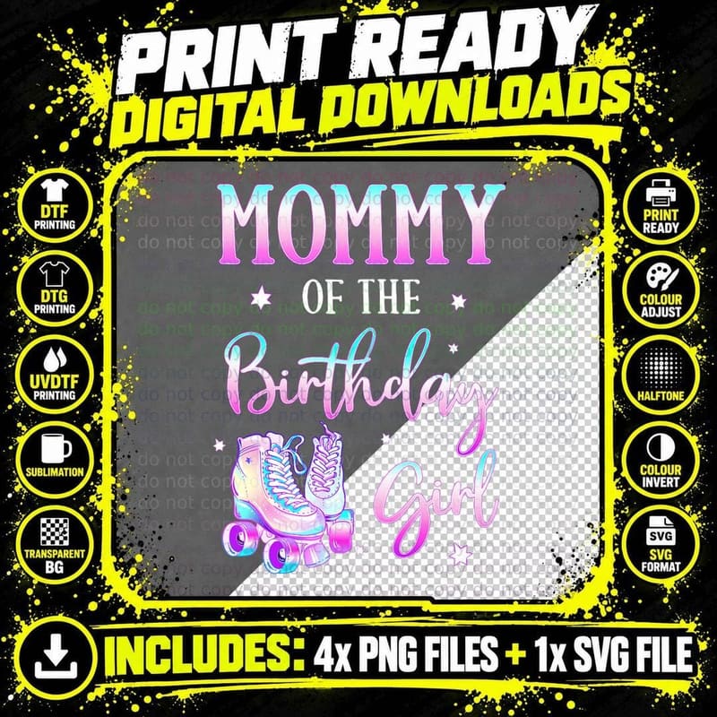 Mommy of the Birthday Girl Rolling Skate Birthday Theme Png SVG Digital Bundle