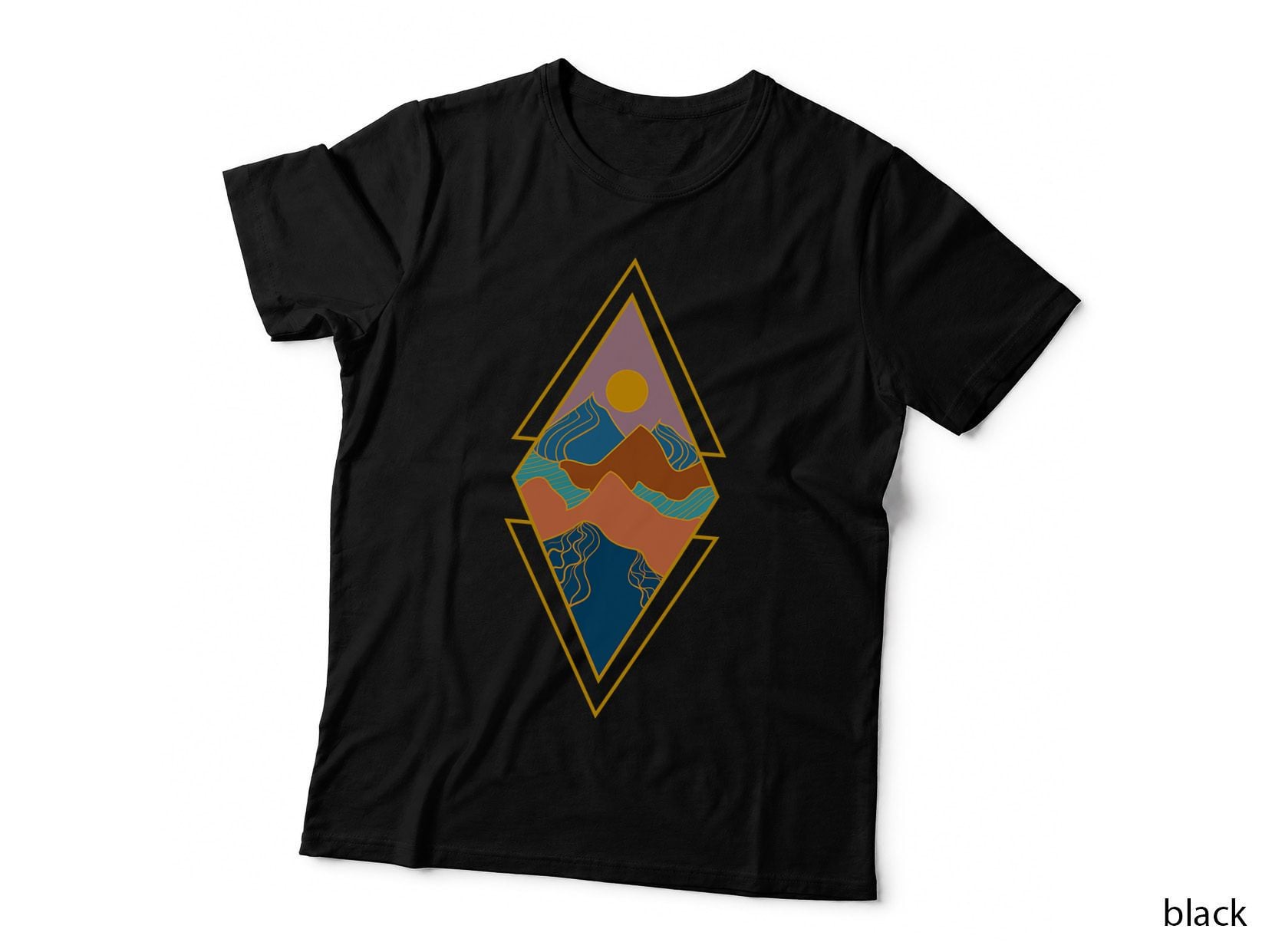 Mountain Geometric Sunset Hiking Minimal Abstract Art T-Shirt