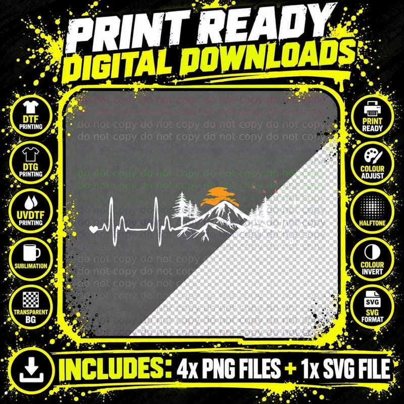 Mountain Heartbeat Clothing - Hiking Trail Sport T-Shirt Png SVG Digital Bundle