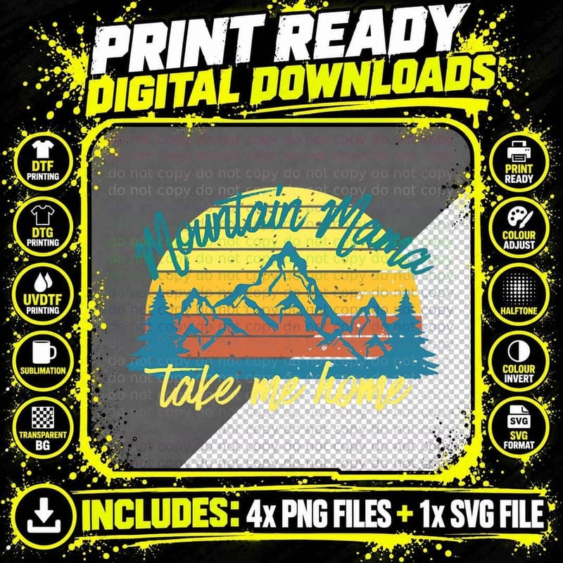 Mountain Mama Take Me Home Funny Hiking T-Shirt Png SVG Digital Bundle