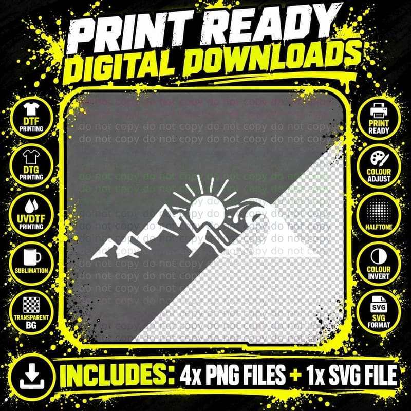 Mountain Sun Wave Nature Hiking Surf Surfer Hiker Png SVG Digital Bundle