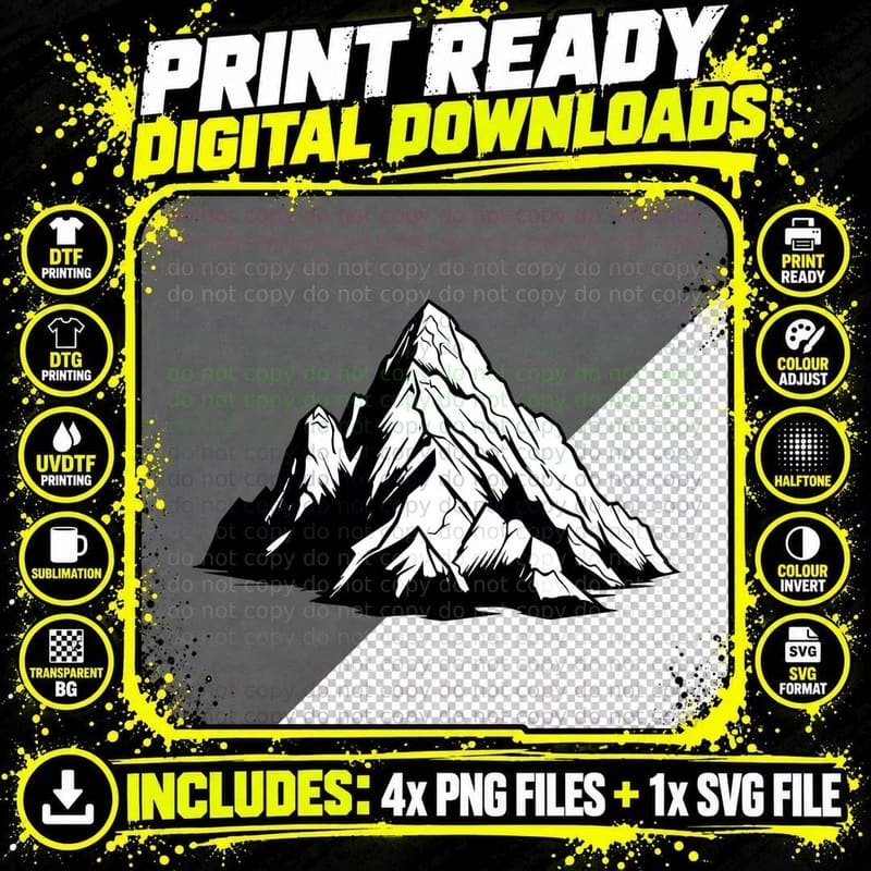 Mountain with Snow Texture Outdoor T-Shirt Png SVG Digital Bundle