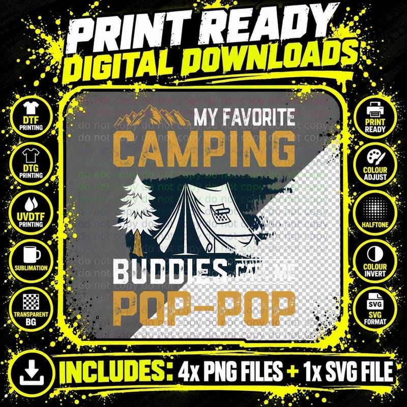 My Favorite Camping Buddies Call Me Pop-Pop Vintage Gift Png SVG Digital Bundle