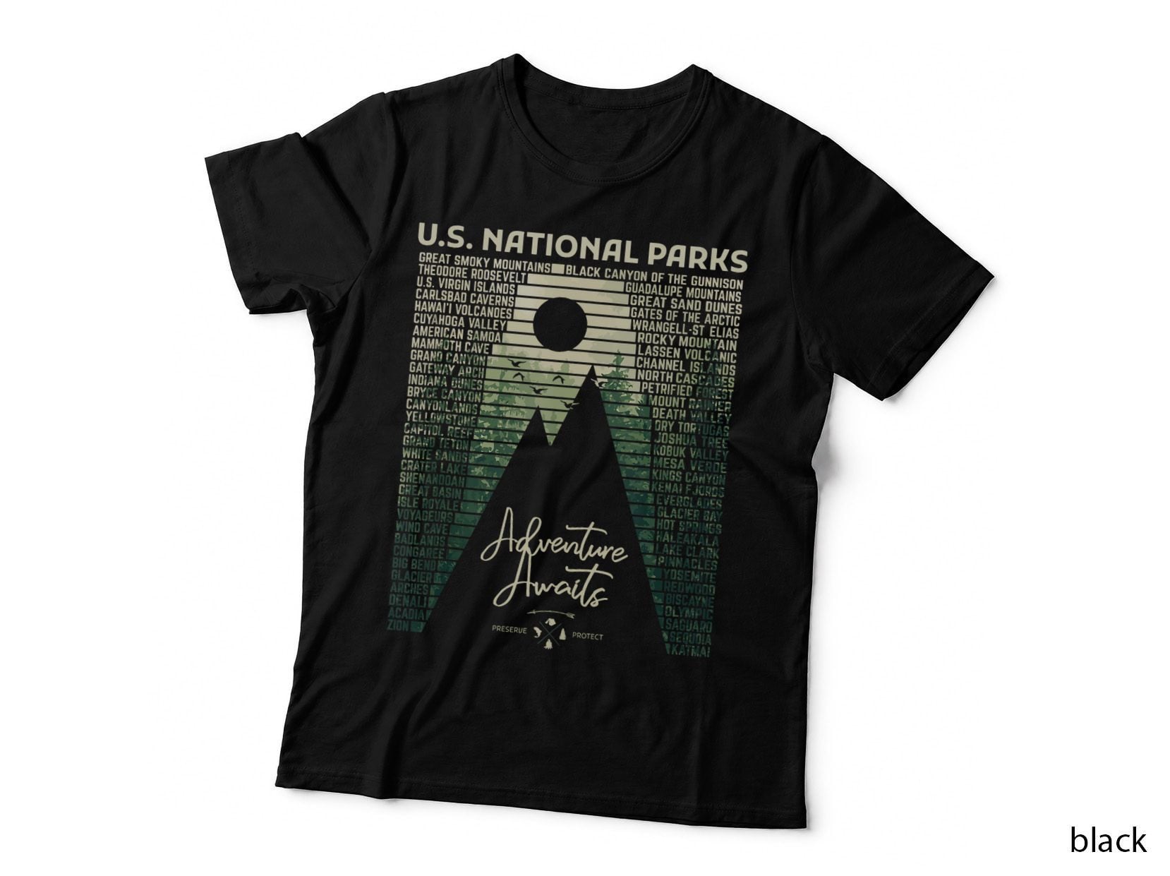 National Parks List US Park Vintage Camping Hiking Trail Map T-Shirt