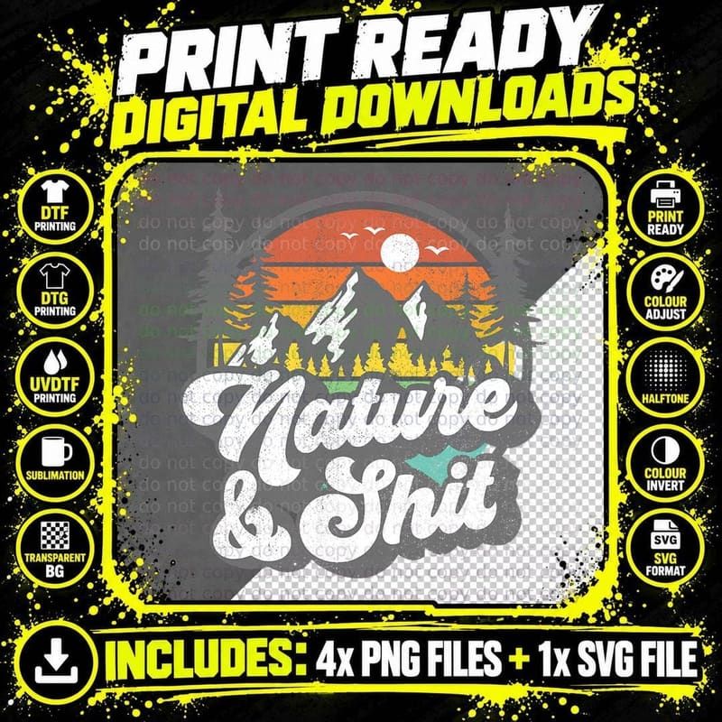 Nature and Shit Funny Hiking Camping Hiker Camper RV Png SVG Digital Bundle