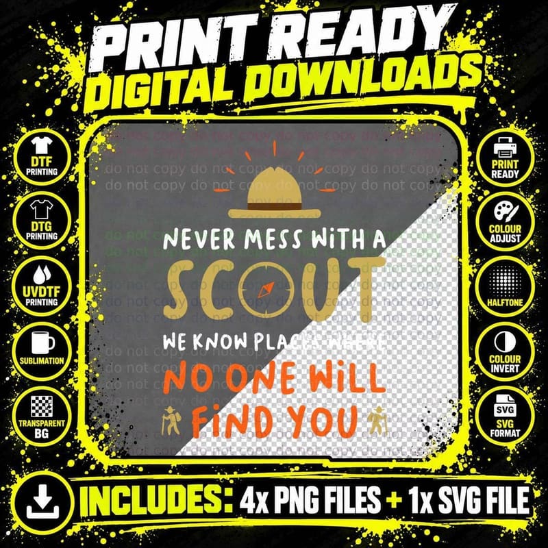 Never Mess with a Scout - Funny Camping Scouting Lover Png SVG Digital Bundle