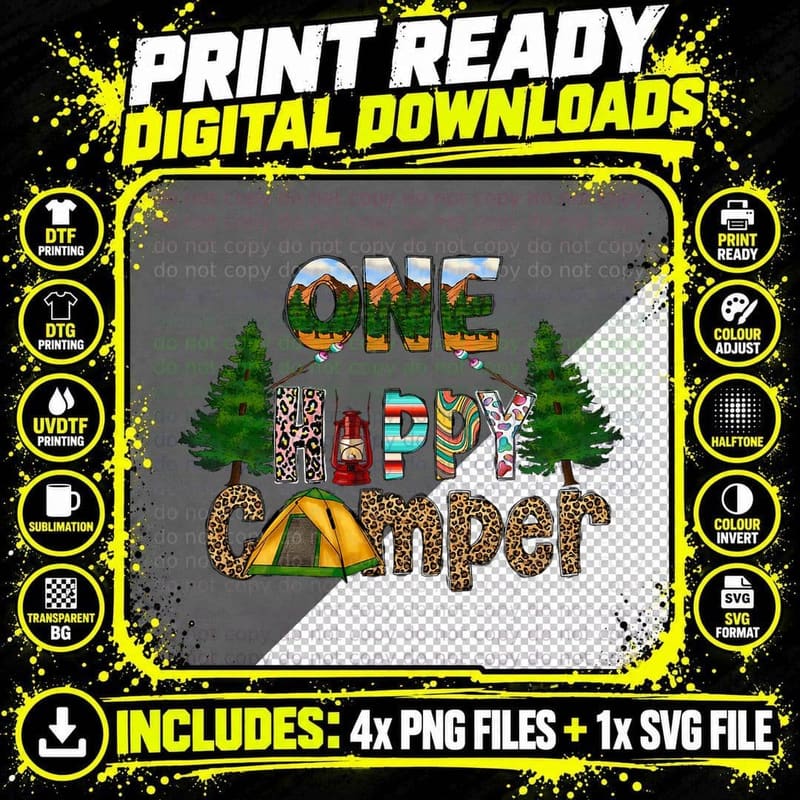 One Happy Camper Family Matching Birthday Camping T-Shirt Png SVG Digital Bundle