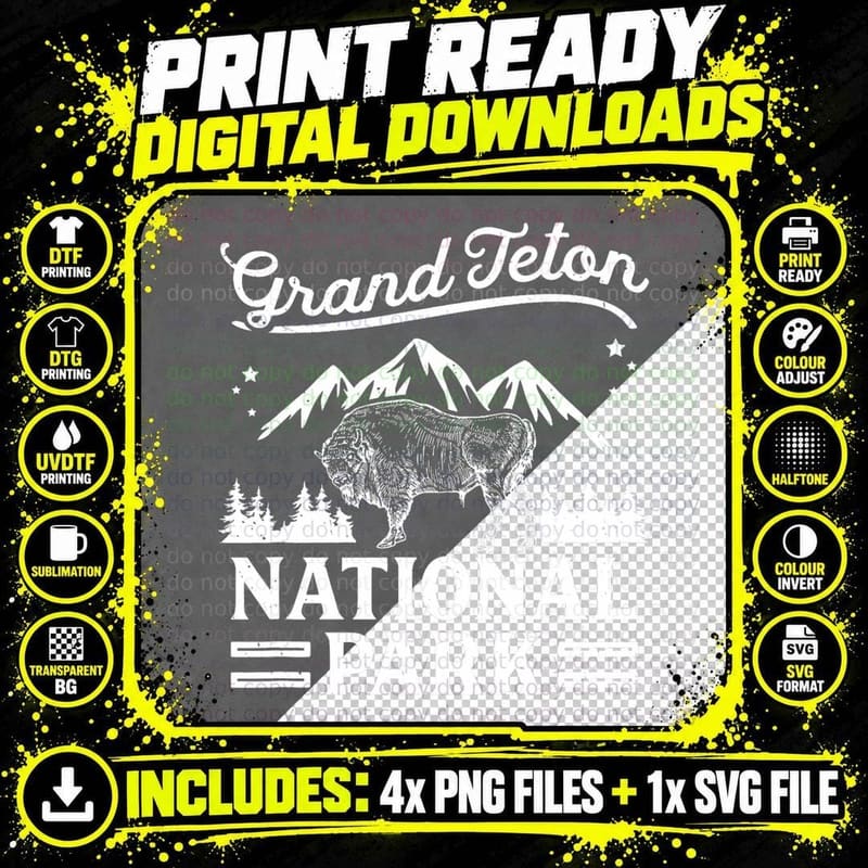 Outdoor Camping Mountain Bison Grand Teton National Park Png SVG Digital Bundle