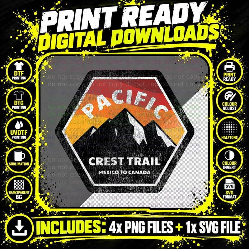 PCT Pacific Crest Trail Thru Hiking Mountains T-Shirt Png SVG Digital Bundle
