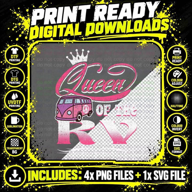 Queen RV Accessories Shirts Camping Gear Sheets T-Shirt Png SVG Digital Bundle