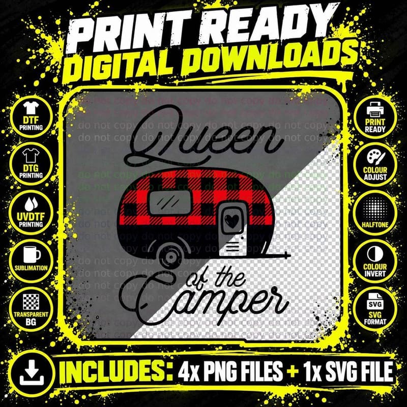 Queen of the Camper Buffalo Women Camper Camping Png SVG Digital Bundle