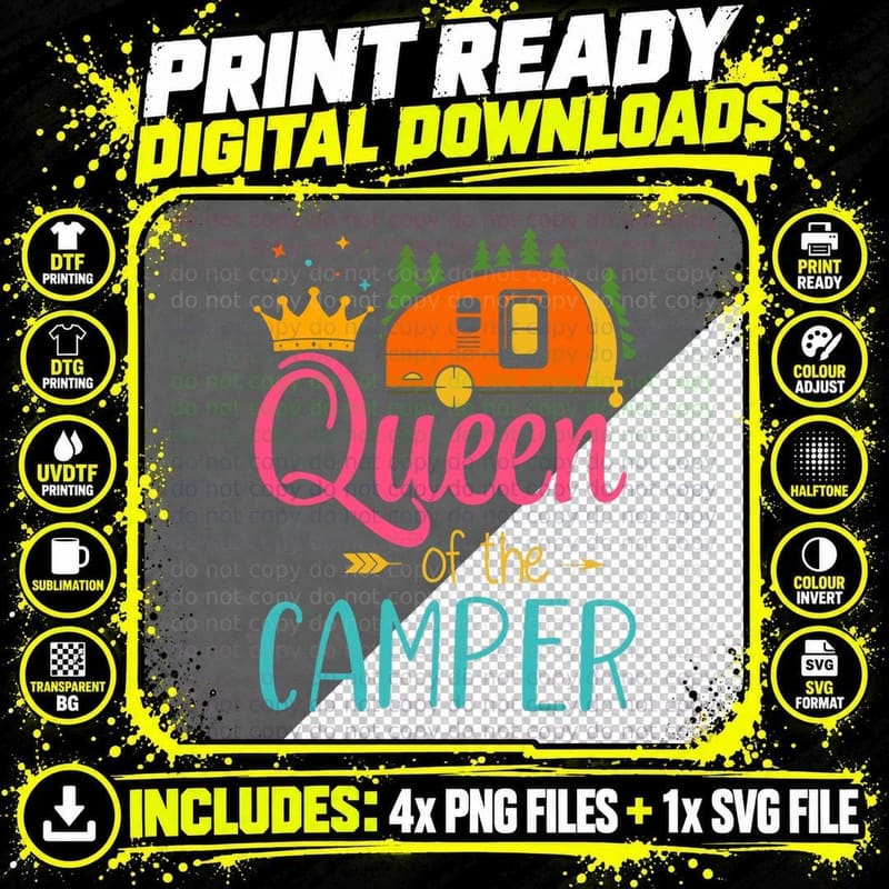 Queen of the Camper Funny Camping Girls Group Trip Png SVG Digital Bundle