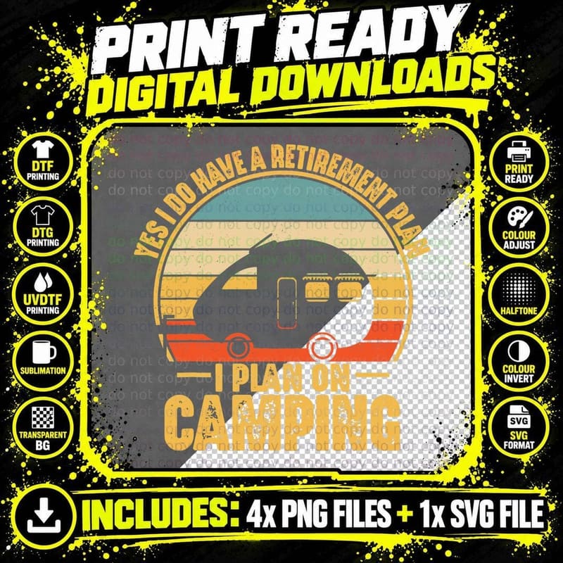 RV Camper Gifts Traveller Funny Retirement Plan on Png SVG Digital Bundle
