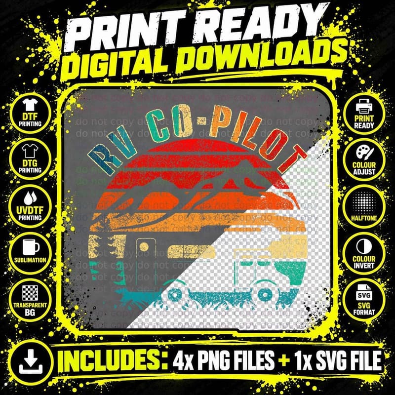 RV Co-Pilot Camping Funny Vintage Motorhome Travel Png SVG Digital Bundle