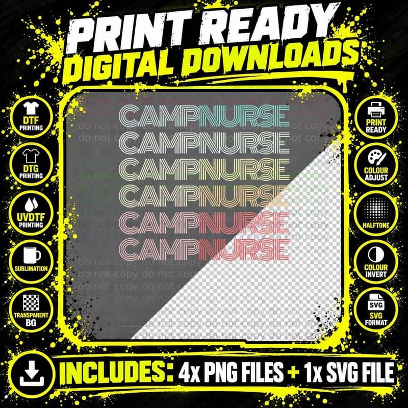 Retro CAMP NURSE Groovy Nursing Student Camping Medical Png SVG Digital Bundle