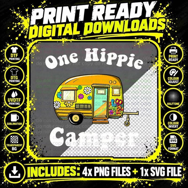 Retro Camping 60s 70s Funny Hippie RV Camping T-Shirt Png SVG Digital Bundle
